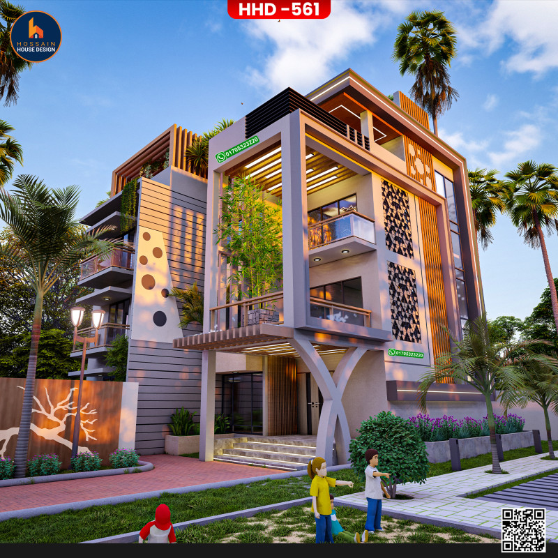 HHD561 Triplex House Design in Gouripur, Cumilla | 3 Storied Modern Residential Plan in Bangladesh