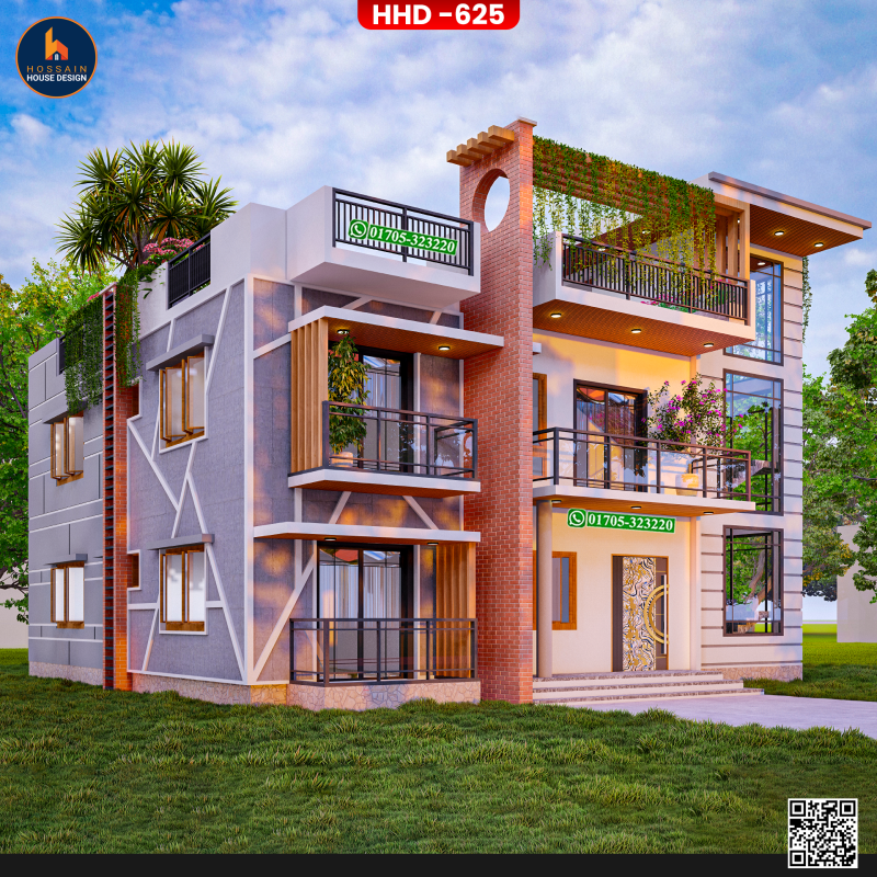 HHD625 – Duplex House Design in Begumganj, Noakhali | 2 Storied Modern Home Plan in Bangladesh