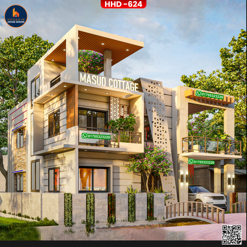 HHD624 – Premium Duplex House Design in Nazirpur, Pirojpur | Modern 2 Storied Residential Plan in Bangladesh