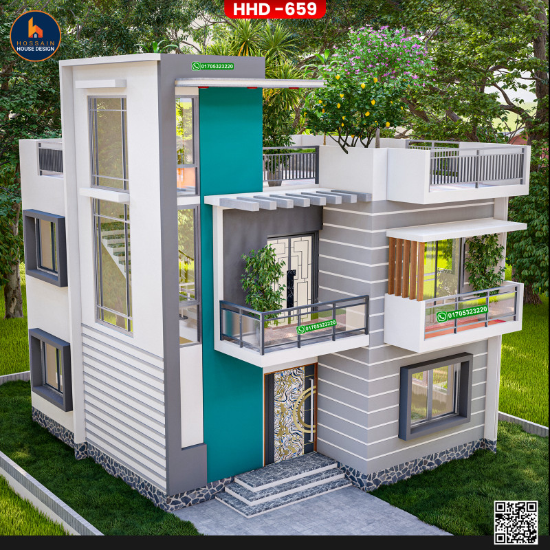 HHD659 – Duplex House Design in Madaripur Sadar, Madaripur | Stylish 2 Storied RCC Home Plan in Bangladesh