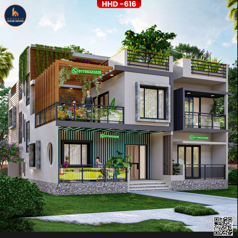HHD616 – Two Storied House Design in Munshiganj Sadar | Modern Home Design in Bangladesh