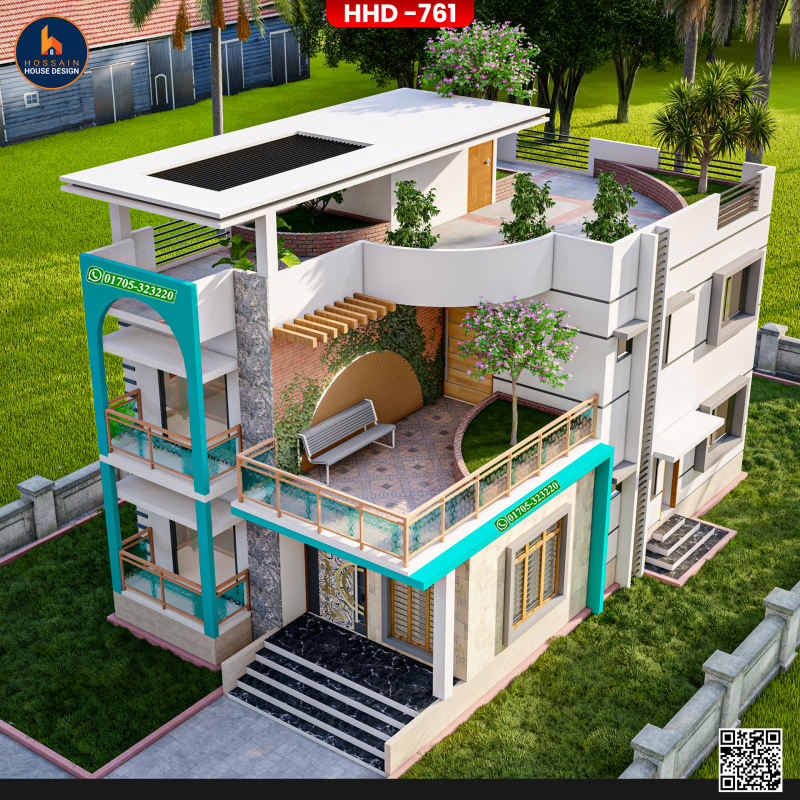 HHD761 Duplex House Design in Bagmara, Rajshahi | Modern 2 Storied Residential Project in Bangladesh