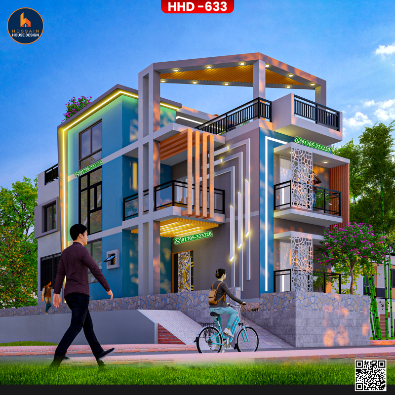 HHD633 – Duplex House Design in Gouripur, Comilla | Modern 2 Storied Residential Home Plan in Bangladesh