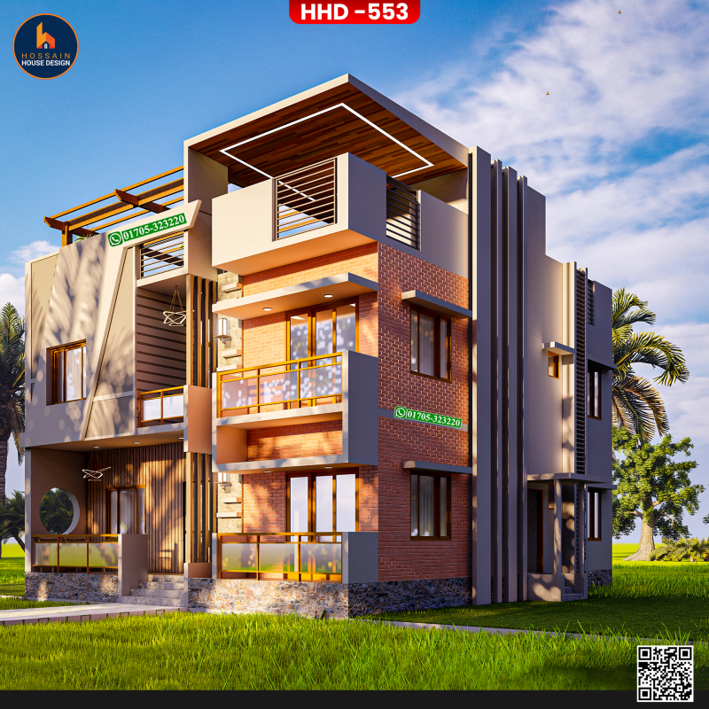 HHD553 – Duplex House Design in Ramgati, Lakshmipur | Modern 2 Storied Home Plan in Bangladesh