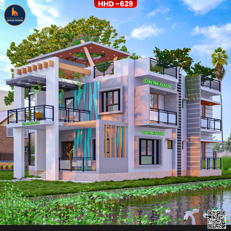 HHD629 – Duplex House Design in Louhajang, Munshiganj | Modern 2 Storied Home Plan in Bangladesh