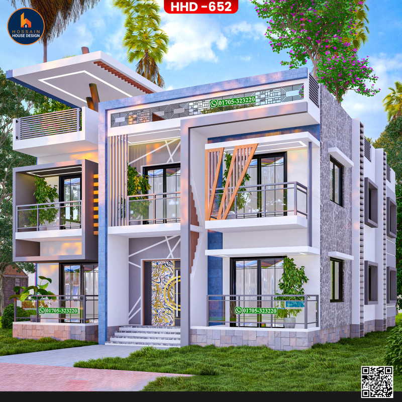 HHD652 – 2 Storied House Design in Muksudpur, Gopalganj | Modern RCC Residential Home Plan in Bangladesh